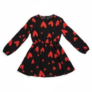 SHEIN‎ Black Red Heart Print Long Sleeve Elastic Waist Mini Dress Women US 6 M